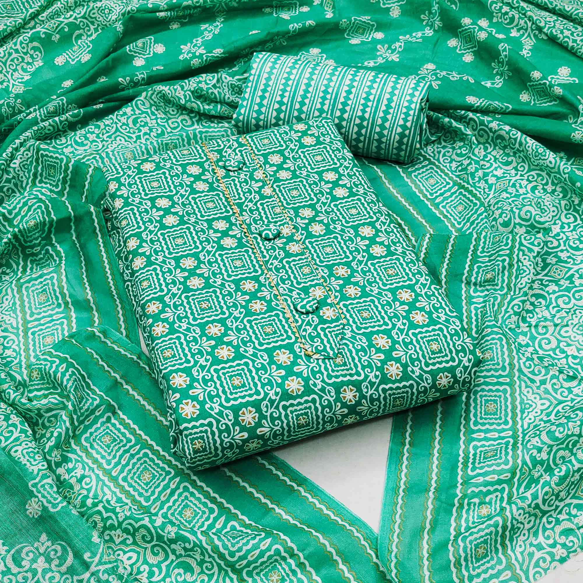 Rama Green Floral Printed Cotton Dress Material