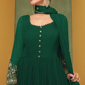 Green Floral Embroidered Georgette Anarkali Suit