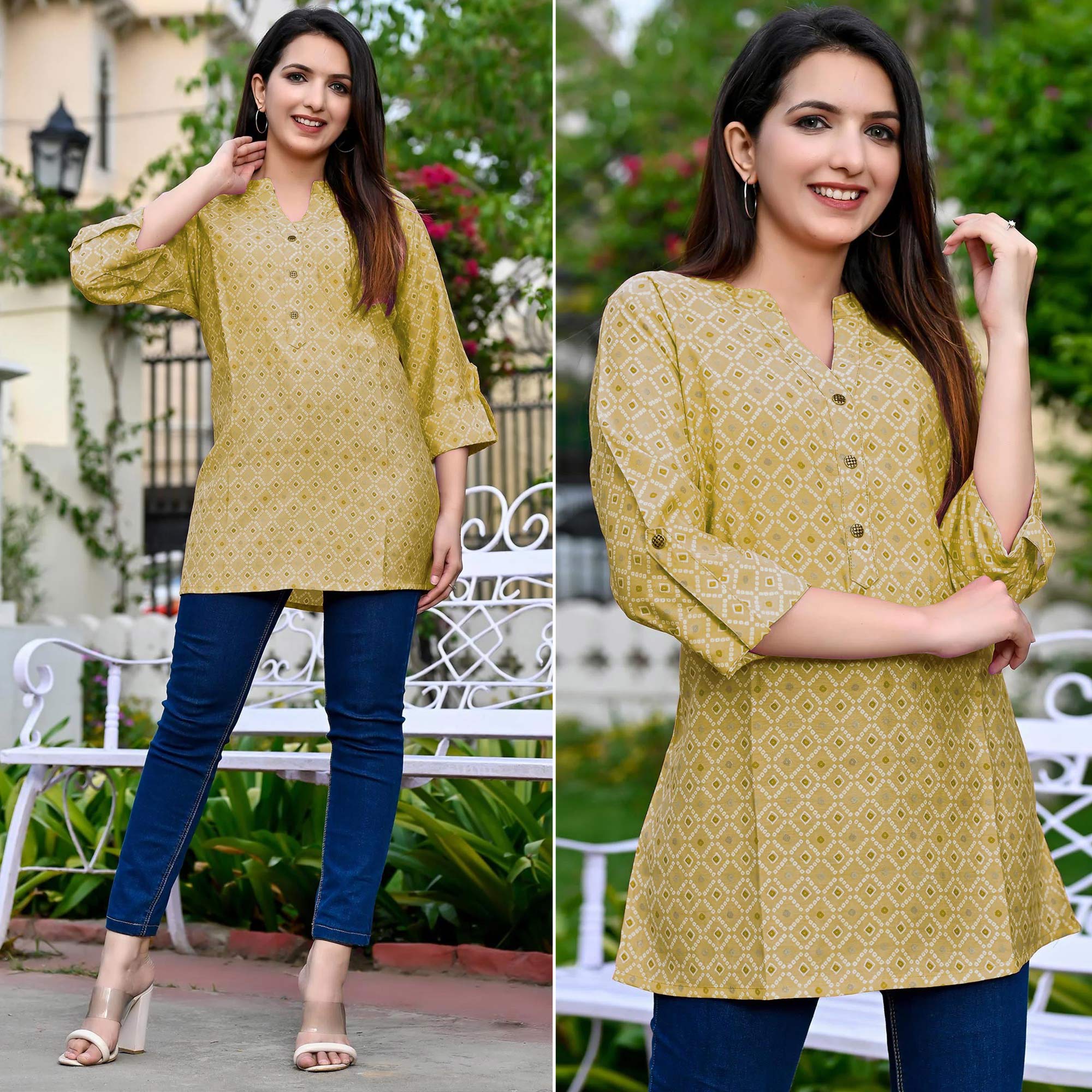 Yellow Printed Chanderi Top