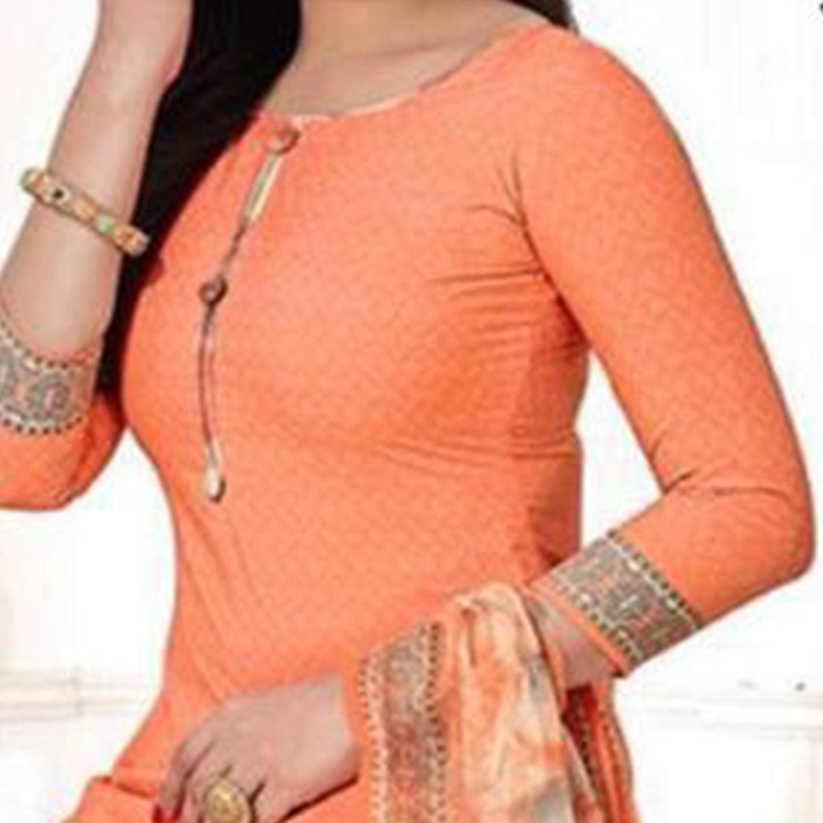 Light Peach Printed Leon Patiala Dress Material - Peachmode