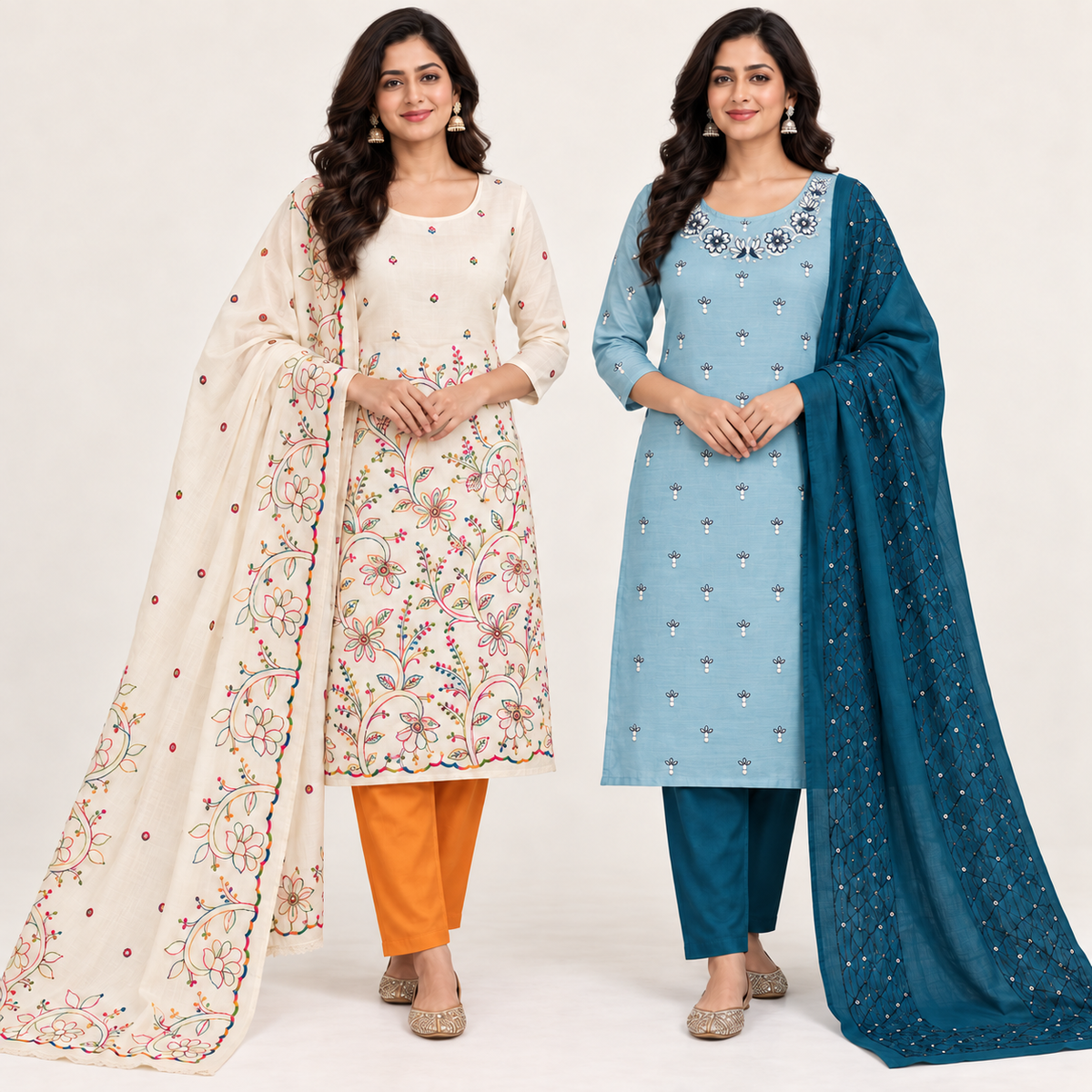 Peachmode Cream Orange & Sky Blue Cotton Duo - all 2 included products shown together