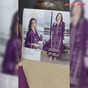 Wine Floral Embroidered Georgette Semi Stitched Pakistani Suit