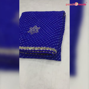 Blue Printed Georgette Saree With lace Border