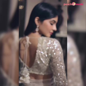 White Sequins Embroidered Georgette Saree