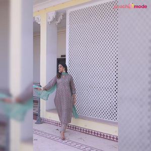 Green Floral Printed Pure Cotton Straight Salwar Suit
