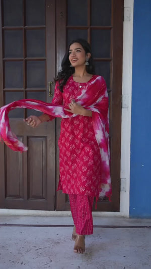 Pink Floral Foil Printed Rayon Salwar Suit