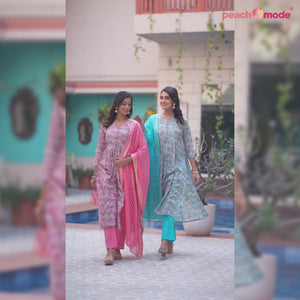 Pink Naira Cut Mulmul Cotton Suit with Handcrafted & Foil Print