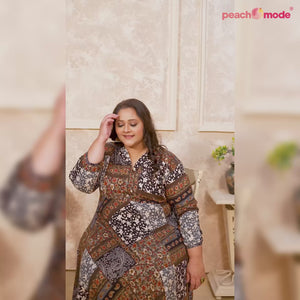 Brown Floral Printed Rayon Long Kurti