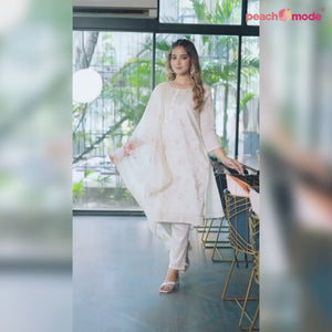 White Sequins Embroidered Chanderi Salwar Suit