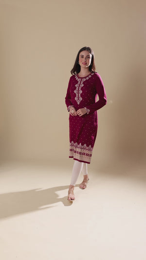 Purple Woolen Straight Kurti
