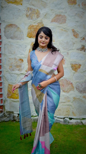 Beautiful Multicolor Tissue Handloom Saree with Detailed Digital Floral Embellishments