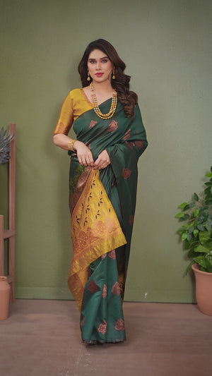 Green Floral Woven Banarasi Silk Saree