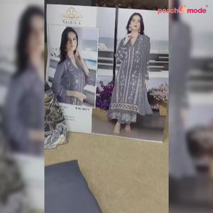 Grey Floral Embroidered Georgette Semi Stitched Pakistani Suit