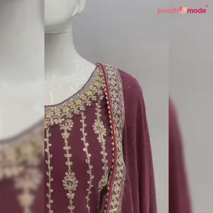 Red Sequins Embroidered Georgette Semi Stitched Sharara Suit