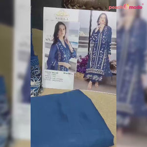 Blue Floral Embroidered Georgette Semi Stitched Pakistani Suit