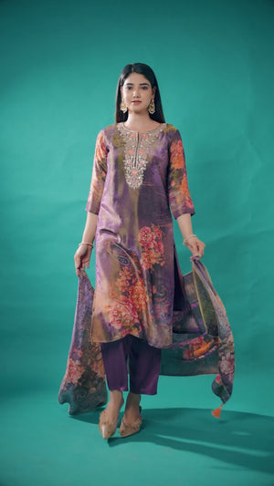 Purple Bandhani Printed With Embroidery Work Pure Viscose Salwar Suit