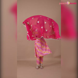 Pink Leheriya Printed Rayon A-line Salwar Suit