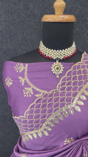 Purple Sequins Embroidered Vichitra Silk Saree