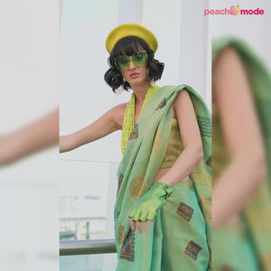 Green Woven Art Silk Saree With Digital Print