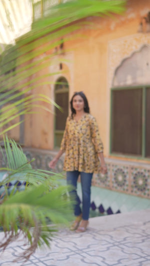 Brown Floral Printed Rayon A-Line Top