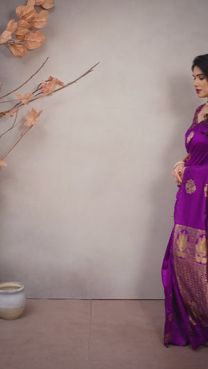 Magenta Floral Woven Banarasi Silk Saree