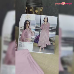 Pink Floral Embroidered Georgette Semi Stitched Pakistani Suit