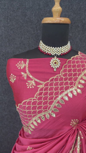 Gajri Pink Sequins Embroidered Vichitra Silk Saree