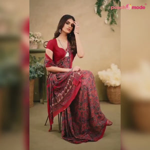 Maroon Printed Crepe Saree