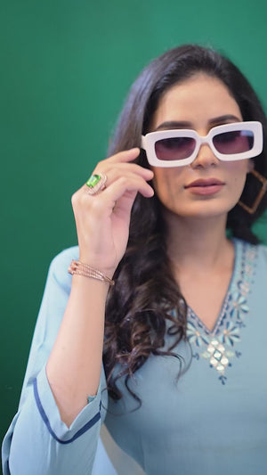 Blue Yoke Embroidered Pure Cotton Straight Kurti