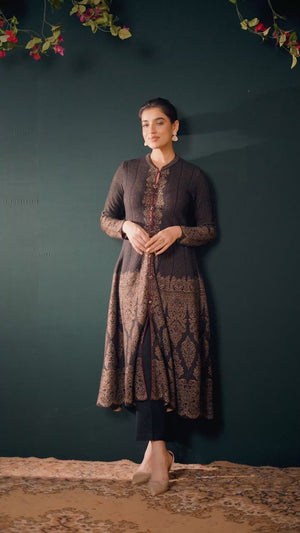 Black Floral Woven A-Line Salwar Suit