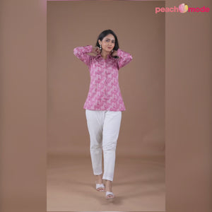 Pink Printed Cotton Blend Top