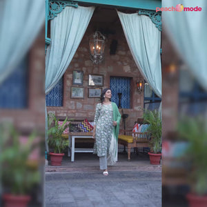 Pista Green Floral Printed Pure Cotton Salwar Suit