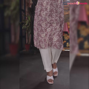 Brown Floral Printed Rayon Straight Kurti