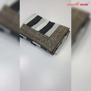 Black & White Striped Printed Georgette Saree