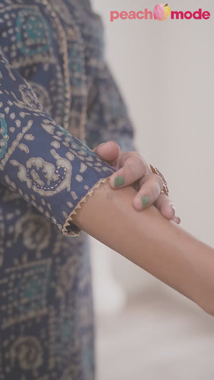 Navy Blue Foil Printed Muslin Viscose Kurti