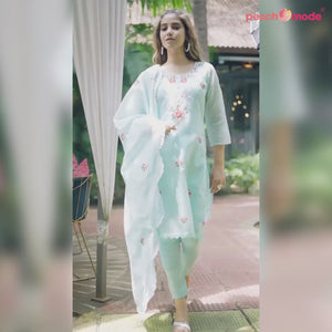 Sea Green Floral Embroidered Chanderi Salwar Suit