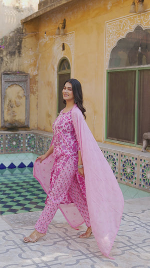 Blush Pink Floral Printed Pure Cotton Straight Salwar Suit