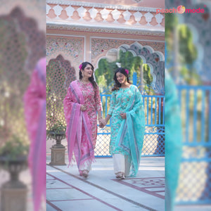 Pink Floral Mul Cotton Suit With Handcrafted & Foil Print