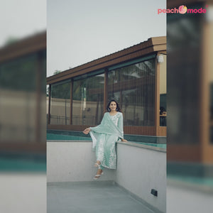 Pista Green Embroidered Rayon Salwar suit