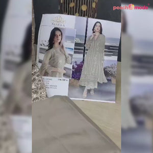 Dark Beige Floral Embroidered Georgette Semi Stitched Pakistani Suit