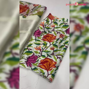 Off White Floral Digital Printed Georegette Saree
