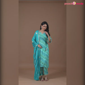 Turquoise Leheriya Printed Rayon A-line Salwar Suit