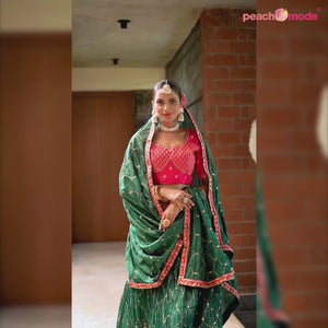 Green Sequins Embroidered Chiffon Lehenga Choli