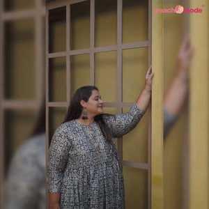 Blue Floral Printed Rayon Long Kurti