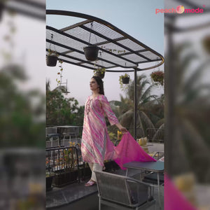 Pink Foil Printed Chanderi Silk Salwar Suit