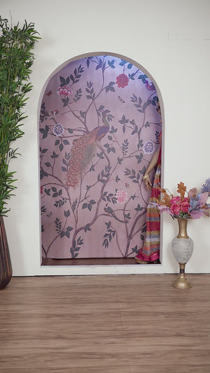 Multicolor Zari Weaving With Printed Chiffon Saree