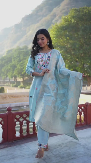 Grey Sequins Embroidered Viscose Salwar Suit