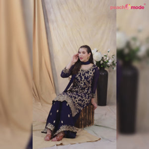 Blue Floral Embroidered Georgette Semi Stitched Suit