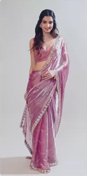 Mauve Art Silk Saree Highlighted with Embroidery & Mirror Detailing