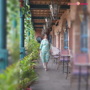 White Floral Angrakha Style Mulmul Cotton Suit With Foil Print